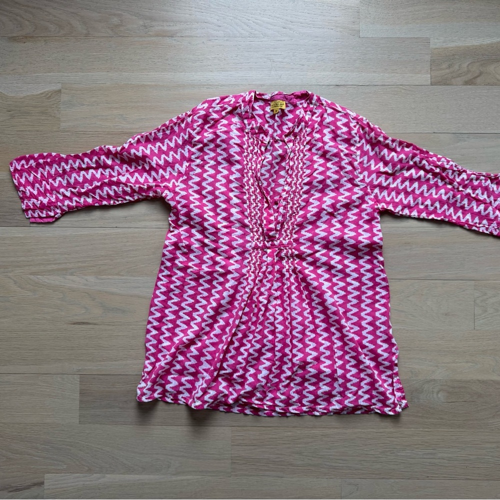 Roberta Roller Rabbit Pink Ruched 3/4 Sleeve Blouse Tunic